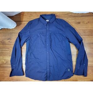 REI Co Op Sahara Tech Long Sleeve Button Shirt Mens M Blue Fishing Perforate